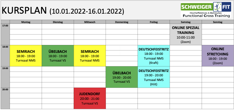 Kursplan ab 10.1.2022 Kursplan ab 10.1.2022